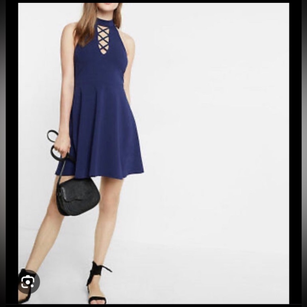 Express Criss cross Navy Blue Halter Dress NWT S